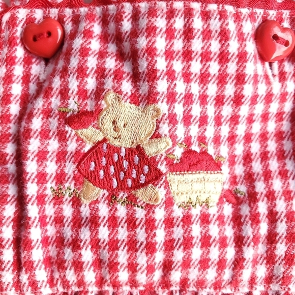 Vintage A Little Angel Overalls Red|White Bear Checkered Baby 6-9 Months  - Picture 3 of 5